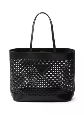 Prada logo-perforated tote bag - Black