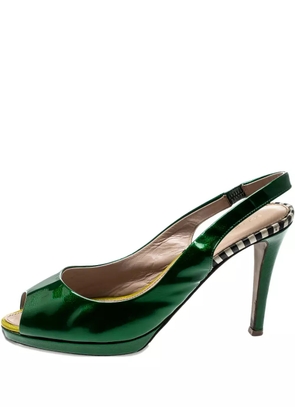 Sergio Rossi Vintage pre-owned 95mm patent-leather slingback pumps - Green