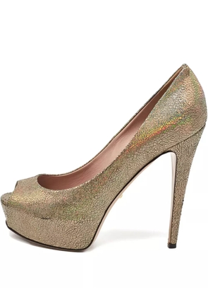 Gucci Pre-Owned 145mm platform peep toe pumps - Gold