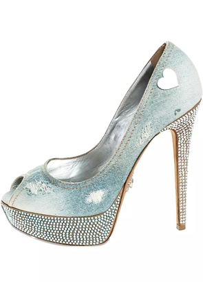 Philipp Plein 145mm denim crystal pumps - Blue