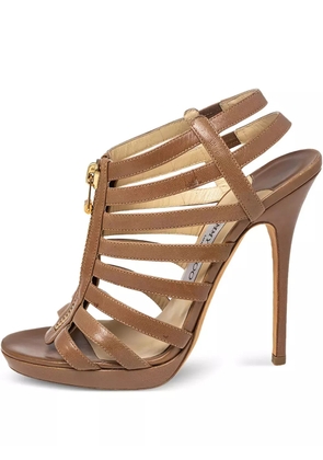 Jimmy Choo Pre-Owned 120mm leather zip sandals - Brown