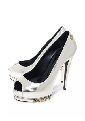 Philipp Plein 140mm buckle-detail peep-toe pumps - Grey
