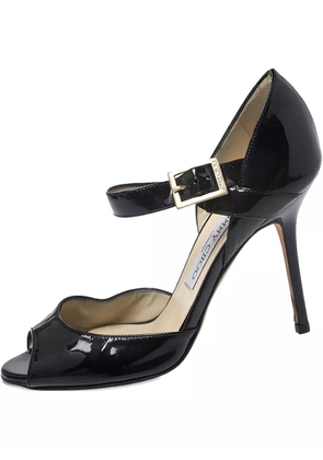 Jimmy Choo Pre-Owned 100mm patent-leather buckled sandals - Black