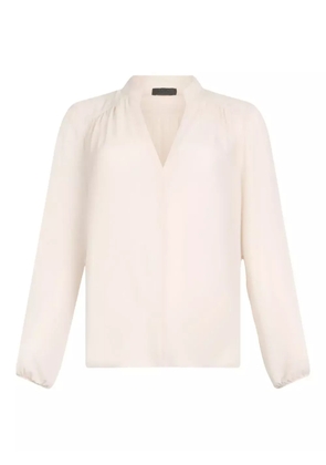 LIU JO mandarin-collar V-neck blouse - Neutrals