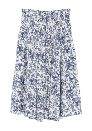 Maje fruit-print smocked midi skirt - White