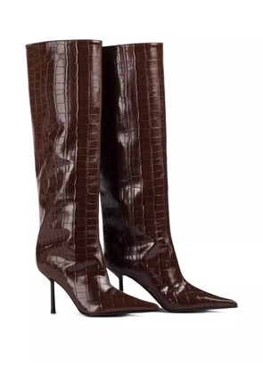 Le Silla 90mm Bella crocodile-embossed pointed-toe boots - Brown