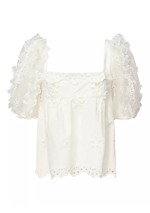 For Love And Lemons eyelet-embroidered puff-sleeve top - Neutrals