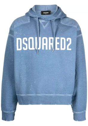 DSQUARED2 logo-print distressed hoodie - Blue