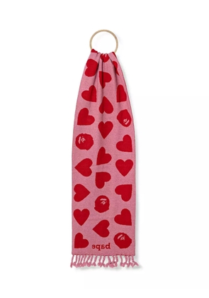A BATHING APE® heart-pattern fringed scarf - Red
