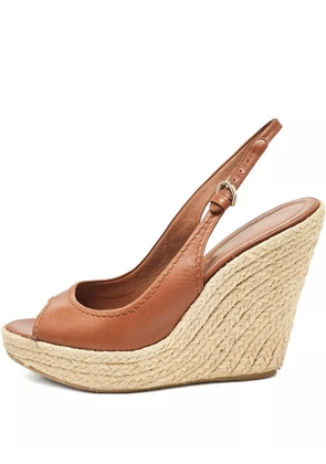 Sergio Rossi Vintage pre-owned leather wedge-heel sandals - Brown