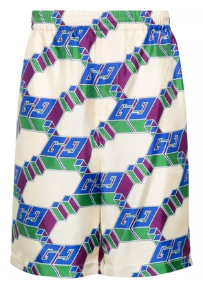 Gucci logo-print silk shorts - Neutrals