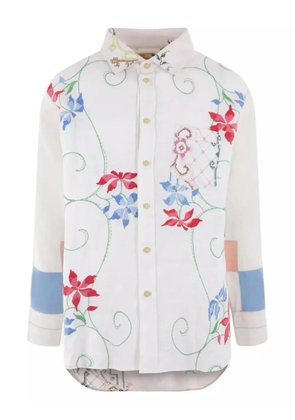 By Walid floral-embroidery linen shirt - White