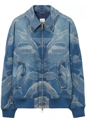 Burberry shark-print denim bomber jacket - Blue