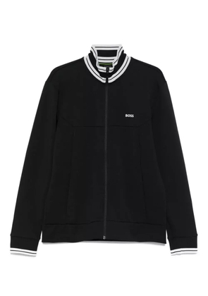 BOSS striped-cuff zip-up sweatshirt - Black