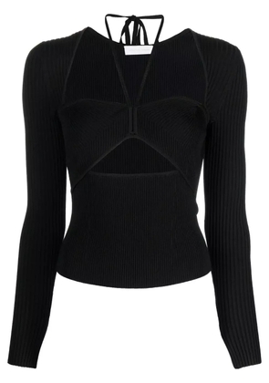 Simkhai Alexia neck-tie ribbed top - Black