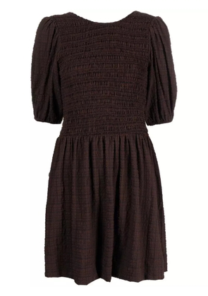 GANNI striped smocked mini dress - Brown