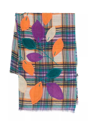 SGOMBERO CANTINE leaf-embroidered plaid scarf - Purple