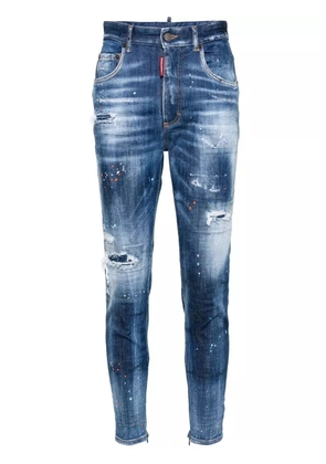 DSQUARED2 paint-splatter distressed tapered jeans - Blue
