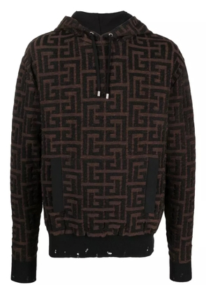 Balmain monogram-jacquard cotton hoodie - Brown