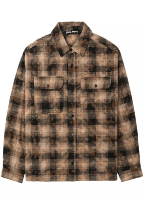 Palm Angels logo-print checked shirt - Brown