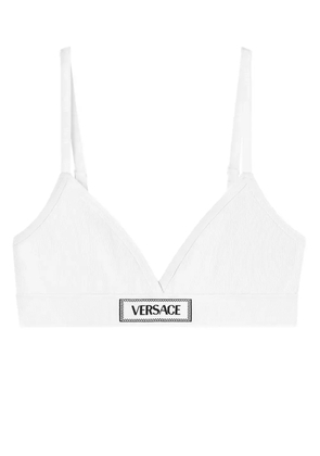 Versace logo-patch cotton-blend bra - White