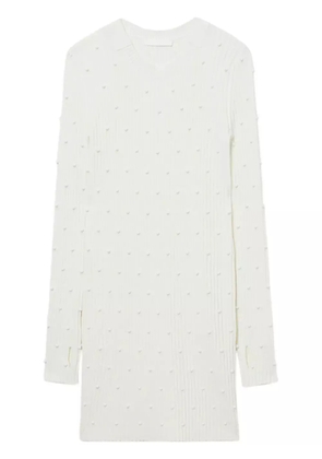 Helmut Lang bead-embellished ribbed-knit dress - White