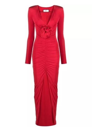 NISSA floral-appliqué ruched maxi dress - Red