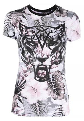 Plein Sport tiger-print floral T-shirt - White