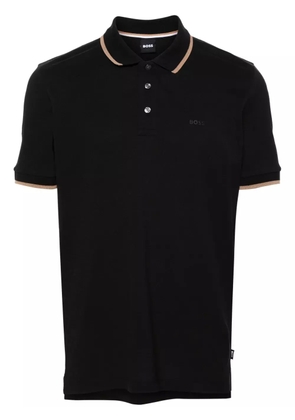 BOSS logo-embroidered cotton polo shirt - Black