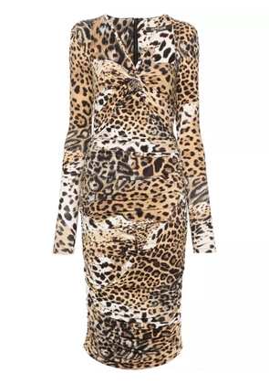 Roberto Cavalli Jaguar Skin-print ruched dress - Neutrals