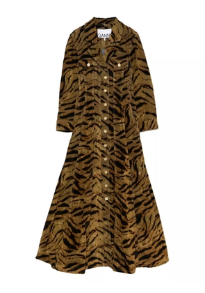 GANNI tiger-pattern button-up maxi dress - Brown