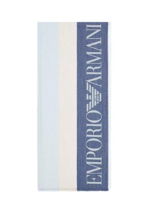 Emporio Armani logo-embellished striped scarf - Blue
