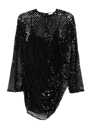 The Attico mesh rushed mini dress - Black