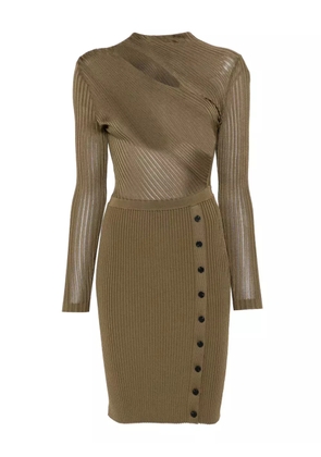 Self-Portrait ribbed button-detail dress - Green