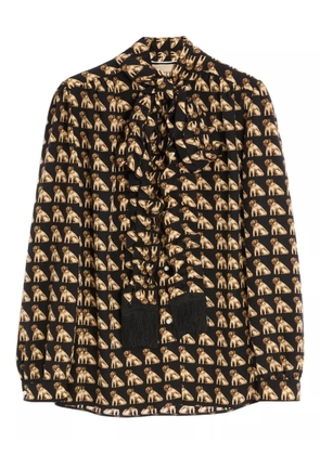 Valentino Garavani elephant print bow neck blouse - Black
