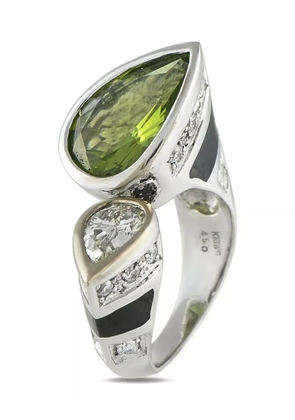 LB Exclusive 18K white gold diamond peridot bypass ring - Silver