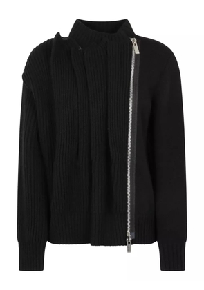sacai ribbed-knit zip-front cardigan - 001 BLACK