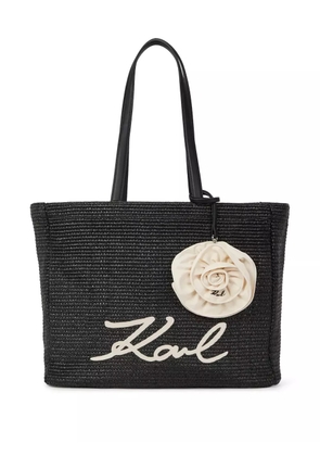 Karl Lagerfeld Signature flower-appliqué tote bag - Black