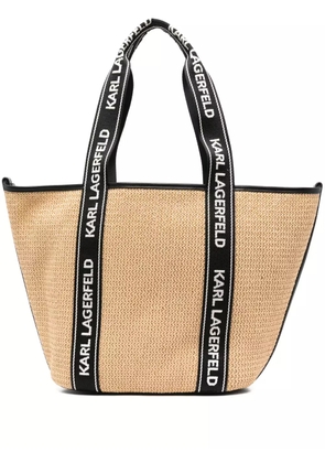 Karl Lagerfeld logo-patch raffia beach bag - Neutrals