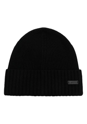 BOSS logo-patch virgin wool beanie - Black