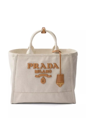 Prada large logo-appliqué tote bag - Neutrals