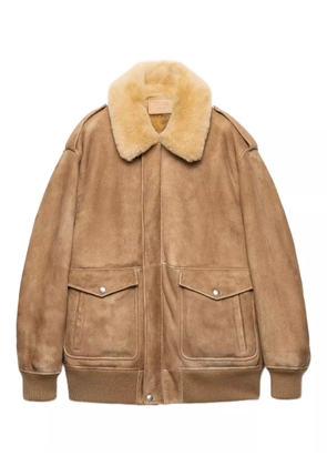 Prada shearling-collar patch-pocket jacket - Brown