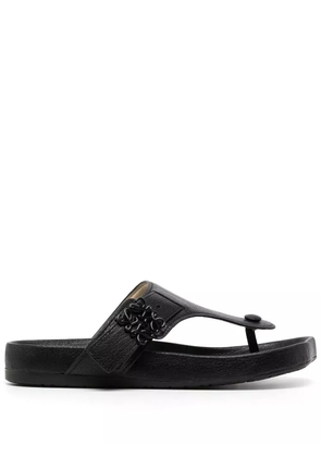LOEWE logo-plaque leather flip flops - Black