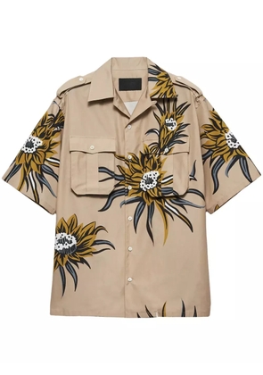 Prada short-sleeve floral-print cotton shirt - Neutrals