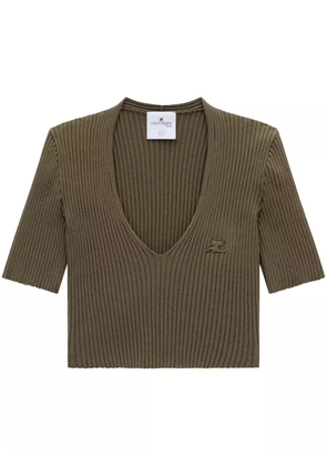 Courrèges ribbed knit V-neck top - Green