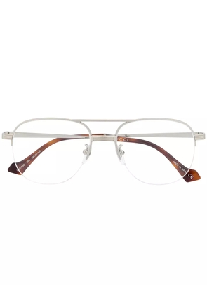 Gucci Eyewear double-bridge pilot-frame glasses - Silver