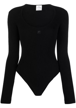 Courrèges logo-embroidered ribbed-knit bodysuit - Black
