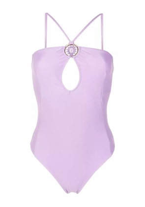 Amir Slama crochet-knit halterneck swimsuit - Purple