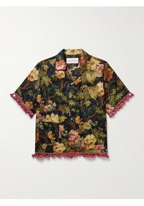 Valentino Garavani - Camp-Collar Tasselled Floral-Print Linen Shirt - Men - Green - IT 46