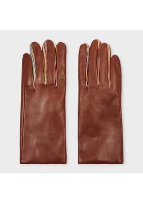 Paul Smith Women's Tan Brown Leather 'Signature Stripe' Gloves